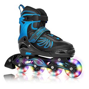 Ajustable Inline Skates for Ladies Males Youngsters with Mild Up Wheels, Out of doors Curler Blades for Ladies Boys Adults, Black and Blue, Giant.