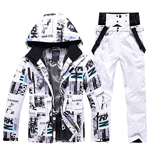Males's Ski Jacket and Pants Set Winter Heated Coat Hooded Outside Snowboarding Snowboard Go well with for Males.