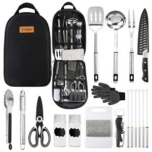 Experience the Outdoors with Ease - 19-Piece Portable Camping Cookware Set for Barbecues, RV Trips, and More!