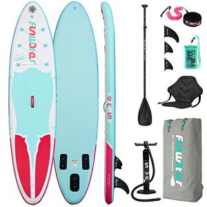 Inflatable Stand Up Paddle Board Extremely-Gentle Inflatable Paddleboard with ISUP Equipment, Fins, Adjustable Paddle, Pump, Backpack, Leash, Waterproof Cellphone Bag.