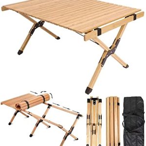 Low Floor Moveable Picnic Desk for Outside Bamboo Folding Tenting Tables for Picnics, Indoor, Outdoor, Seaside, Backyard BBQ, Yard, Patio, Tenting, Journey (Medium).