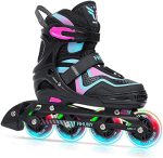 Adjustable Inline Skates for Children and Adults with Mild Up Wheels, Curler Blades Skates for Ladies and Boys, Ladies, Pink Small-Little Child(Yr 10-13 US).