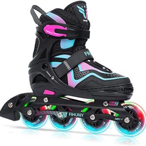 Adjustable Inline Skates for Children and Adults with Mild Up Wheels, Curler Blades Skates for Ladies and Boys, Ladies, Pink Small-Little Child(Yr 10-13 US).