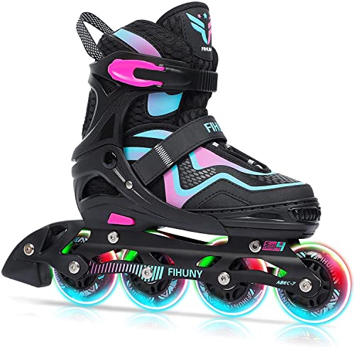Adjustable Inline Skates for Children and Adults with Mild Up Wheels, Curler Blades Skates for Ladies and Boys, Ladies, Pink Small-Little Child(Yr 10-13 US).
