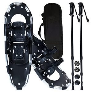 Snow Shoes for Men Women Girls Boys, Aluminum Terrain Snowshoes with Trekking Poles and Carrying Tote Bag, 21"/25"/27"/30", Black