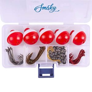 Smaky Fishing Deal with Equipment Rookies Tools 80 Pcs-Contains Fishing Hooks Bobbers Circle Octopus Hooks Sinkers | Starter Equipment for Synthetic and Dwell Baits (80-Pcs).
