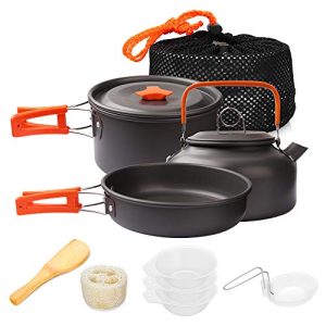Tenting Cookware Set Non Stick Household Backpacking Cooking Set Light-weight Stackable Pot Pan Kettle Bowls with Storage Bag for Outside Mountain climbing (10 Piece / Set).