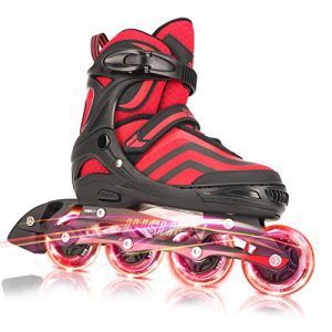 Youth Adjustable Inline Skates with Light-Up Wheels - Red