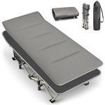 Camping Cot for Adults with Cushion: Comfortable Folding Bed, 450lbs Capacity, Portable Tent Cot with Carry Bag for Camp, Office, and Beach Use (Grey)