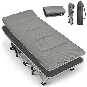 Camping Cot for Adults with Cushion: Comfortable Folding Bed, 450lbs Capacity, Portable Tent Cot with Carry Bag for Camp, Office, and Beach Use (Grey)