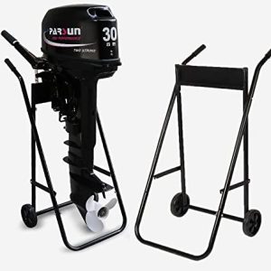 Outboard Motor Stand Cart Dolly Heavy Obligation Boat Motor Stand with 2 Wheels, Folding Small Outboard Motor Stand Outboard Engine Service Transportable for Storage , 165 LBS.