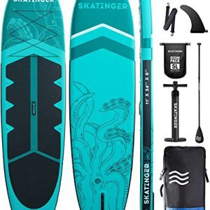 Skatinger Inflatable Stand Up Paddle Boards, 11'x34''x6'' SUP Paddleboard Inflatable, Yoga Stand Up Paddle Board w/1600D Backpack, 6 Further D-Rings, Shoulder Strap, US Central Fin, 2-Motion Pump.