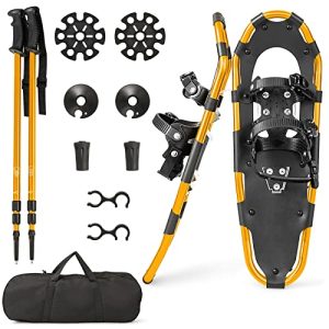 Step into Winter Wonderland with Confidence: Discover the Ultimate Snowshoeing Experience with Goplus Snow Footwear - Lightweight Aluminum Terrain Snowshoes with Anti-Shock Trekking Poles, Carrying Tote Bag, and Snow Mud Baskets - Perfect for Men, Women, and Youth!