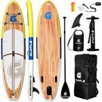 Adventurous Wood Grain Stand Up Paddle Board - 11ft x 33in x 6in ISUP with Complete Equipment Backpack, Adjustable Paddle, Double Action Pump, Waterproof Bag, Leash, and Non-Slip Deck for Adults and Youth.