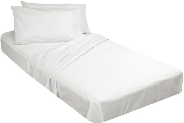 Fitted Sheets for Camping Cot Mattress - 33 x 75 inches, White Solid Cotton, 4 Piece Set for Twin/Cot Size/RV Bunk/Guest Bed Replacement