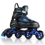 Adjustable Inline Skates for Women and Boys | Size 9 Adult Inline Skates | Beginner Roller Skates for Girls and Men | Youth Roller Blades for Outdoor | Black Blue
