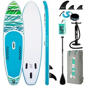 Inflatable Stand Up Paddle Board 10'5''x33''x6'' Extremely-Gentle (18.9lbs) ISUP with Paddleboard Equipment, Fins, Adjustable Paddle, Pump, Backpack, Leash, Waterproof Cellphone Bag.