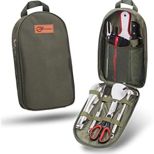 Portable Camp Kitchen Utensil Organizer Set - Military Green Camping Cookware Utensils for Travel Adventures