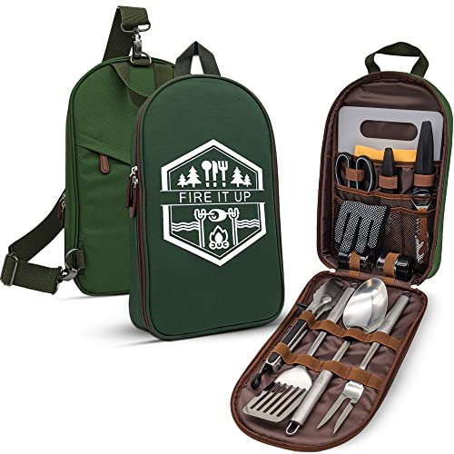 Complete Grilling and Camping Cooking Utensils Set with Case - Essential Outdoor BBQ and Camping Equipment for Your Next Adventure.