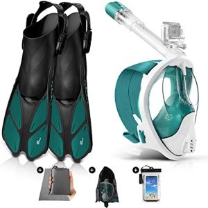 5-in-1 Snorkeling Package: Full Face Snorkel Mask, Swim Fins, and More for Ultimate Underwater Adventures!