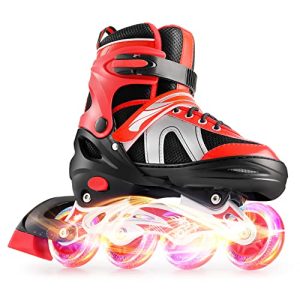 Likein Adjustable Curler Blades for Boys Ladies with Skate Bag, Gentle-Up Inline Skates with 8 Illuminating Wheels, Curler Skates for Newbie Youngsters, Males, Ladies.