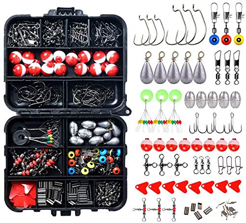 264PCS Fishing Equipment Kits with Deal with Field Saltwater Freshwater, Fishing Deal with Lure Kits Together with Jig Hooks, Cross Barrel Swivel, Barrel Snap Swivel, Sinker Slides,Lead Sinker, Treble Hooks.
