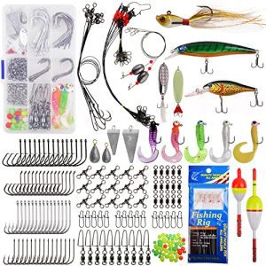 Saltwater Fishing Sort out Package - 212pcs Ocean Fishing Sort out Field Embrace Fishing Rigs Hooks Minnow Lures Jig Spoons Swivels Snaps Weights Wire Leaders Floats Beads Surf Fishing Gear Equipment.