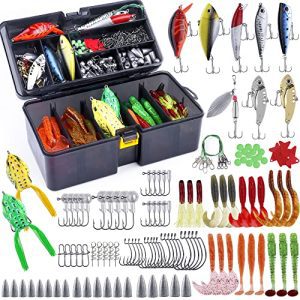 Comprehensive , Plastic Worms, Jigs, Topwater Lures, Tackle Box, and More - Fishing Gear and Lures Accessories Kit