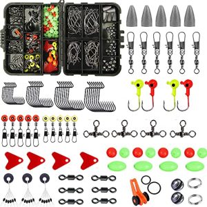 205pcs Fishing Equipment Package, Together with Jig Hooks, Bullet Bass Casting Sinker Weights, Fishing Swivels Snaps, Sinker Slides, Fishing Set with Deal with Field (Black).