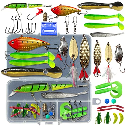 Fishing Lures Equipment Set, Baits Sort out Together with Crankbaits, Topwater Lures, Spinnerbaits, Worms, Jigs, Hooks, Sort out Field and Extra Fishing Gear Lures for Bass Trout 30pcs.