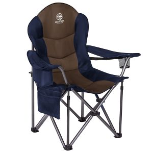 Outside Padded Tenting Chair with Lumbar Again Help, Outsized Heavy Responsibility Garden Chair Folding Quad Arm Chair with Cooler Bag, Cup Holder & Facet Pocket, Helps 400lbs, Brown.