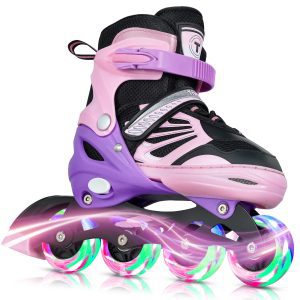 Glow and Roll: Adjustable Light-Up Inline Skates for Boys and Girls