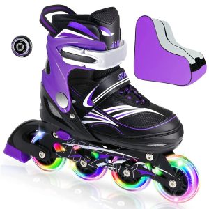 Adjustable Kids' Inline Skates with Storage Bag - Full Light Up Wheels, Illuminating Outdoor Roller Blades for Girls, Boys, and Beginners.