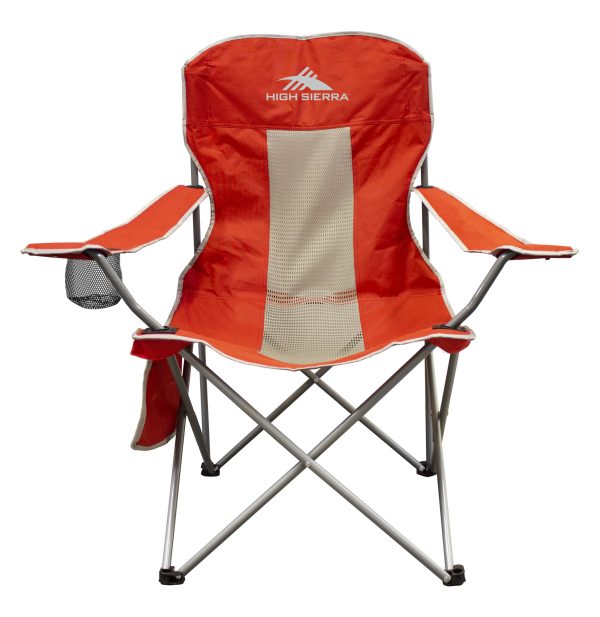 The Ultimate Portable Camping Companion: High Sierra Fast Folding Camping Chair, Super Lightweight, Mesh Cup Holder, Built-in Accessory Pocket for Phones, in Bright Red.