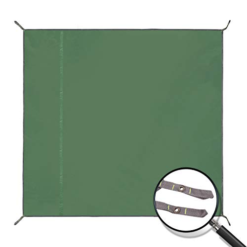 Camping Tarp Waterproof Lightweight Sun and Rain Shelter, Large Compact Footprint Tarp for Ground or Under Tent, Green 83"x83.