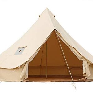 Luxurious All Season 4M Bell Tent with 5'' Range Jack, Fireplace Retardant Canvas Yurt Tent Included Zippered Flooring for 4-6 Particular person Tenting.