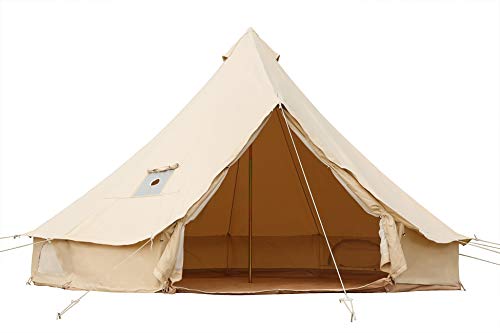 Luxurious All Season 4M Bell Tent with 5'' Range Jack, Fireplace Retardant Canvas Yurt Tent Included Zippered Flooring for 4-6 Particular person Tenting.