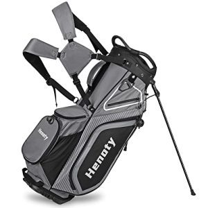 14-Way - Lightweight, 8 Pockets, Cooler Pouch, Rain Cover, Backpack Strap, Full-Length Dividers, and Putter Tube (Black)