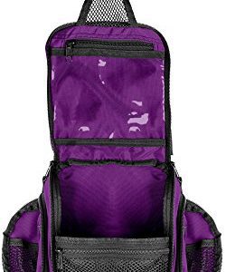 Compact Hanging Toiletry Bag with Water Resistant Mesh Pockets - Purple.