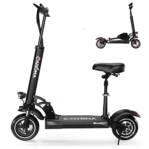 Caroma Electrical Scooter Adults Foldable Sports activities Electrical Scooter with Seat for Grownup Electrical Bike, 500W Motor 48V/10.4AH,10" Strong Tires, 30Miles Vary & 19Mph, 330lbs Load, Twin Brake Headlight & Taillight.