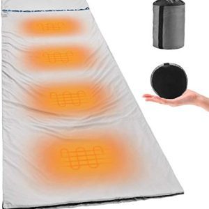 Heated Sleeping Bag Liner - Journey and Tenting Sheet, Pocket-Dimension, Light-weight, 100% Cotton Flannel Material, Particular Metallic Heating Plate with Most Energy 9W, USB Interface, NOT Together with Battery.