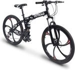 , High-Carbon Steel Frame, Dual Disc Brake, Non-Slip Foldable Bicycle for Adults, Men, and Women in Black