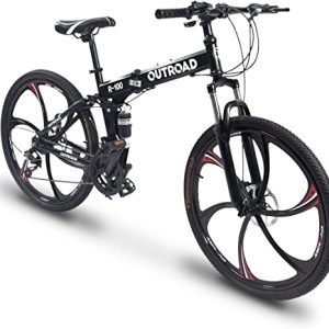 , High-Carbon Steel Frame, Dual Disc Brake, Non-Slip Foldable Bicycle for Adults, Men, and Women in Black