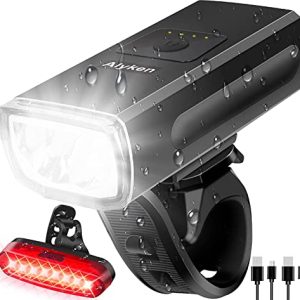 Bike Lights Set, Tremendous Brilliant Bicycle Mild USB Rechargeable Bike Lights for Evening Using Security Refracted Bike Mild 1200 Lumen IPX65 Waterproof 2+6 Modes Entrance Headlight and Rear Taillight.
