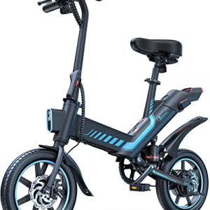 Electrical Bike, Electrical Bicycle with 18.5mph Electrical Bikes for Adults Teenagers E Bike with Pedals, 14" Waterproof Folding Mini Bikes with Twin Disc Brakes.
