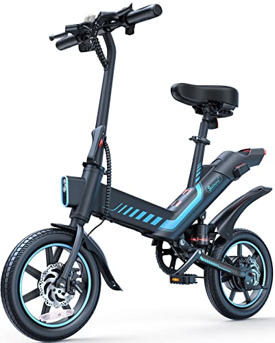 Electrical Bike, Electrical Bicycle with 18.5mph Electrical Bikes for Adults Teenagers E Bike with Pedals, 14" Waterproof Folding Mini Bikes with Twin Disc Brakes.