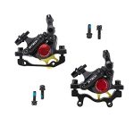 MTB Line Pulling Hydraulic Disc Brake Calipers - Front and Rear Set for XC Trail, e-Bike, and Fat Bike with IS/PM Universal Caliper Adapter and Aluminum Alloy Construction.
