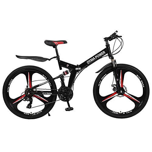 26-inch Foldable 21-Speed Mountain Bike for Adults with Dual Disc Brakes and High Carbon Steel Frame.