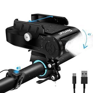4-in-1 Multifunctional USB Rechargeable Waterproof Bike Lights with Horn and Cellphone Holder