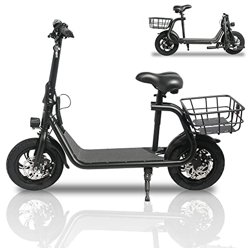 Electric Sports Scooter with Seat for Adult Commuter (Metallic Black).